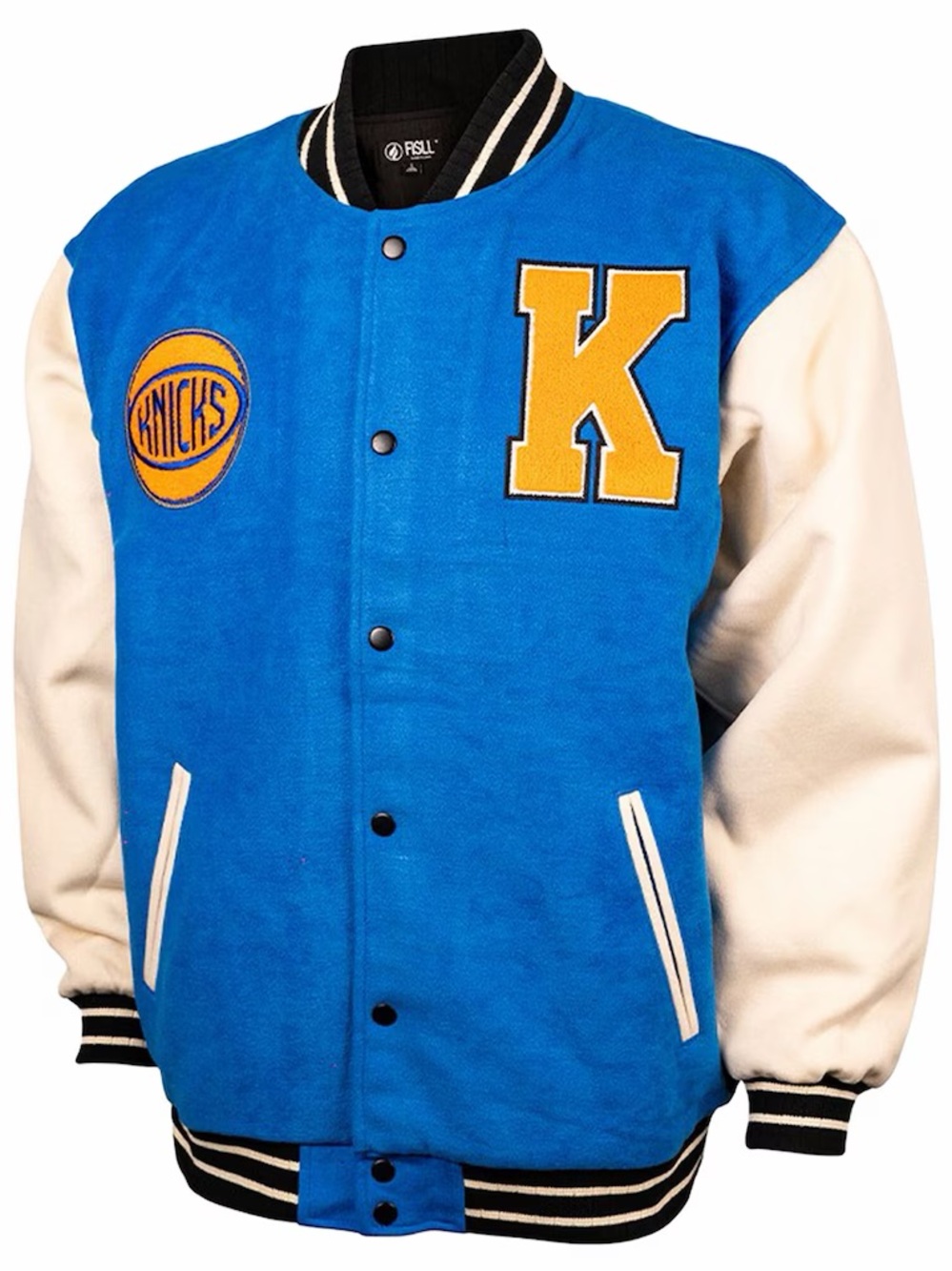 Unisex New York Knicks FISLL Blue/Cream Full-Snap Varsity Jacket - Picture 4 of 6